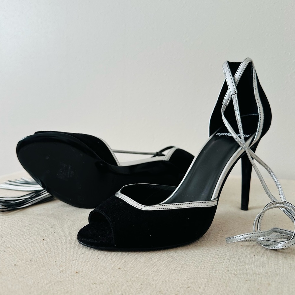 New Pierre Hardy leather suede black silver tassel sandals - Picture 11 of 12